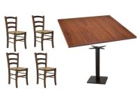 Foto set torino bar ristorante pizzeria tavoli con base ghisa e piano noce + 4 sedie legno impagliate color noce