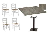 Foto set palermo arredo bar ristorante tavoli base ghisa nera piano shabby chic + sedie bianche seduta paglia