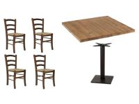 Foto set tavoli basamento in ghisa e piano legno + sedie paglia bar pub ristorante