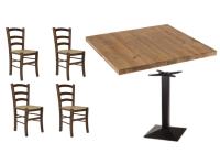 Foto set bari ristorante bar osterie tavoli con basamento ghisa nera e piano legno + sedie paesana seduta paglia colore noce