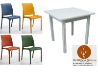 Foto set arezzo arredo bar ristorante pizzerie tavoli 4 gambe quadre in legno color bianco con sedie polipropilene colorate