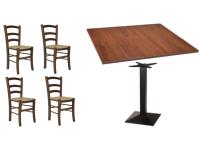 Foto set salerno arredo bar ristorante gelaterie - base tavoli ghisa nera + piano color noce e sedie legno seduta paglia