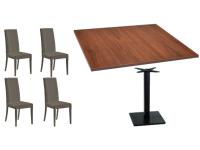 Foto set bologna bar ristorante pub tavoli con base ghisa nera e piano noce + sedie imbottite ecopelle tortora