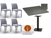 Foto set pescara arredamento ristorante bar pub tavoli base centrale ghisa e piano cemento + sedie polipropilene grigie impilabili