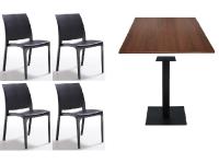Foto set viterbo arredamenti ristorante bar osterie tavoli base ghisa antracite e piano noce + sedie nere impilabili polipropilene