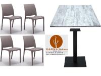 Foto set macerata arredamento bar ristorante trattoria tavoli con base ghisa e piano shabby vintage + 4 sedie polipropilene grigio