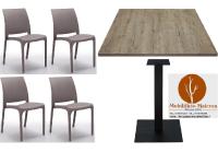 Foto set pordenone arredo bar ristorante birreria tavolo con base ghisa e piano rovere + sedie impilabili in polipropilene tortora