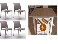 Foto set l'aquila arredamento bar ristorante trattorie tavoli 4 gambe bianche piano rovere anticato e sedie polipropilene tortora