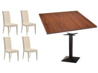 Foto set treviso arredamento bar ristorante tavoli base ghisa e piano noce + 4 sedie moderne ecopelle beige