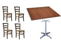 Foto set monza arredo bar ristorante pizzeria tavolo con base alluminio + 4 sedie legno seduta paglia