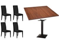 Foto set genova arredamento bar ristorante pizzerie base tavolo ghisa e piano noce + 4 sedie moderne ecopelle nera imbottite