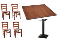 Foto set lecce arredamento bar ristorante agriturismo tavolo con base ghisa e piano noce + 4 sedie legno rustiche