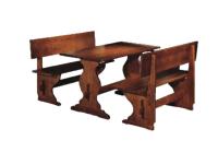 Foto set tavolo e due panche con schienale in pino massello per pizzeria e ristorante