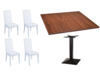 Foto set messina tavoli basamenti ghisa e piano noce + 4 sedie moderne ecopelle bianca bar ristorante birrerie