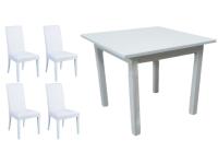 Foto set tavoli 4 gambe bianchi con sedie moderne ecopelle bianca ristorante