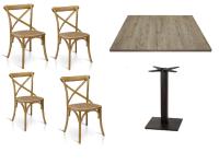 Foto set reggio emilia arredo bar ristorante trattoria tavoli base centrale e piano rovere vintage + 4 sedie shabby cross naturale