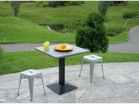 Foto set savona arredo bar ristorante trattoria esterno giardino tavoli con base ghisa piano hpl + sgabelli lamiera industrial