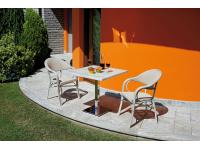 Foto set asti arredamento bar ristorante pizzeria tavoli base ghisa piano werzalit e sedie alluminio esterno giardino dehor