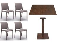 Foto set andria arredo esterno ed interno per giardini bar ristorante tavoli con base ghisa + piano hpl corten e sedie polipropilene