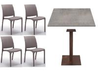 Foto set trani arredo bar ristorante trattoria sedie polipropilene impilabili + tavoli base ghisa corten + piano hpl cemento