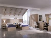 Foto testata letto camera hotel albergo agriturismo dogata in legno massello di pino nocciola con giroletto in legno accostabili