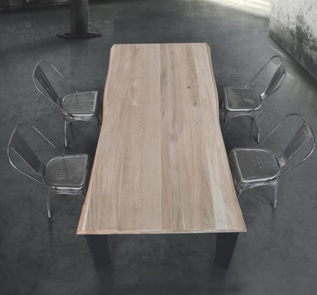Tavolo da pranzo in legno massello di olmo gambe in ferro e legno